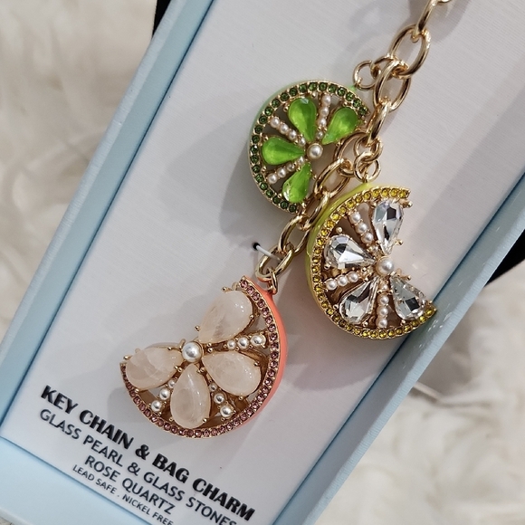 🔹Piper K🔹️ Rose Quartz  Lime Lemon Key Chain & Bag Charm Glass Pearl  Stones - Picture 3 of 6